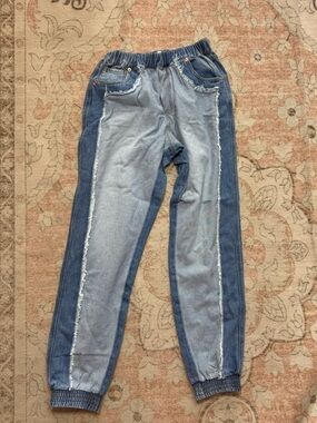 So Me Two-Tone Blue Denim Jogger Jeans